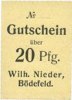 GERMANY - EMERGENCY NOTES (1914-1923) A - J 20 pfennig Bödefeld. Wilh.-Nieder. Billet. -