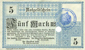 GERMANY - EMERGENCY NOTES (1914-1923) A - J 5 mark Bremerhaven. Geestemünde und Lehe. Städte. Billet. 1.11.1918, annulation par perfo -
