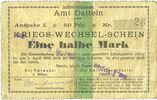 GERMANY - EMERGENCY NOTES (1914-1923) A - J 50 pfennig Datteln. Amt. Billet. N° 26 -