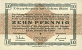 GERMANY - WAR PRISON CAMPS (1914-1918) 10 pfennig Allemagne. Golzern. Kriegsgefangenenlager. Billet. sans cachet, var papier épais -