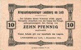 GERMANY - WAR PRISON CAMPS (1914-1918) 10 pf Allemagne. Landsberg. Kriegsgefangenenlager. Billet. -