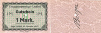 GERMANY - WAR PRISON CAMPS (1914-1918) Allemagne. Lechfeld. Kriegsgefangenenlager. Billet. 10 mrk Signature imprimée en noir/dos -