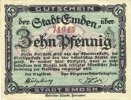 GERMANY - EMERGENCY NOTES (1914-1923) A - J 10 pf Emden. Stadt. Billet. -