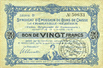 FRENCH EMERGENCY NOTES 20 francs Charleville et Mézières (08). Syndicat d'Emission de Bons de Caisse. 11.3.1916, série B -