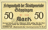 GERMANY - EMERGENCY NOTES (1914-1923) A - J 50 mark Göppingen. Stadt. Billet. nov. 1918, annulation par perforation UNGULTIG -