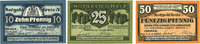 GERMANY - EMERGENCY NOTES (1914-1923) A - J 50 pfennig Greiz. Bank für Handel und Industrie. Série de 3 billets. 10, 25 -