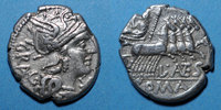 RÖMISCHE REPUBLIK République romaine. L. Antestius Gragulus (vers 136 AC). Denier vers 136 Flan irrégulier sinon ss