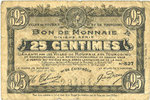 FRENCH EMERGENCY NOTES 25 centimes Roubaix et Tourcoing (59). Billet. 21.4.1917, 10e série, n° 527 -