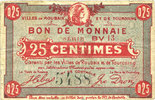 FRENCH EMERGENCY NOTES 25 centimes Roubaix et Tourcoing (59). Billet. série BV 13 -