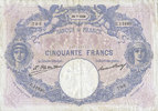 NOTES OF THE BANQUE DE FRANCE 50 francs Banque de France. Billet. bleu et rose, -