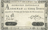 ASSIGNATS 5 livres Assignat. . Signature : Corsel -