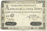 ASSIGNATS 5 livres Assignat. . Signature : Corsel -