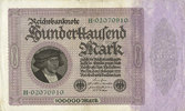 GERMANY 100 000 mark Allemagne. Billet. Série H -