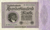 GERMANY 100 000 mark Allemagne. Billet. Série F -