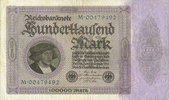 GERMANY 100 000 mark Allemagne. Billet. Série M -