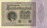 GERMANY 100 000 mark Allemagne. Billet. Série Q -