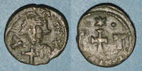 BYZANTINE EMPIRE follis Empire byzantin. Constant II (641-668). 1/2 .Carthage 647-659. Refrappé /ancienne monnaie -