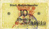 FRENCH EMERGENCY NOTES 10 pfennig Ribeauvillé (Rappoltsweiler) (68). Ville. Billet. -