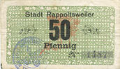 FRENCH EMERGENCY NOTES 50 pfennig Ribeauvillé (Rappoltsweiler) (68). Ville. Billet. -
