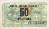 FRENCH EMERGENCY NOTES 50 pfennig Ribeauvillé (Rappoltsweiler) (68). Ville. Billet. -