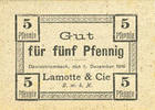 FRENCH EMERGENCY NOTES 5 pfennig Rombach-le-Franc (Deutschrumbach) (68). Lamotte & Cie. Billet. -