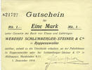 FRENCH EMERGENCY NOTES 1 mark Roppentzwiller (Roppenzweiler). Weberei Schlumberger-Steiner & Cie. Billet. -