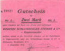 FRENCH EMERGENCY NOTES 2 mark Roppentzwiller (Roppenzweiler). Weberei Schlumberger-Steiner & Cie. Billet. -