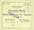 FRENCH EMERGENCY NOTES 20 mark Saint-Amarin. Konsumverein. Billet. . Signatures. : L. Vuillard et Eug Kühner -