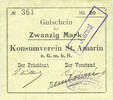 FRENCH EMERGENCY NOTES 20 mark Saint-Amarin. Konsumverein. Billet. . Signatures. : L. Vuillard et Eug Kühner -