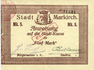 FRENCH EMERGENCY NOTES 5 mark Sainte-Marie-aux-Mines. Ville. Billet. . J. Frey et Paul Lacour. Cachet 31 mm -