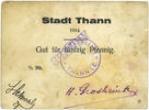 FRENCH EMERGENCY NOTES 50 pfennig Thann. Ville. Billet. J. Schwab et H. Grosheintz. Annulé -