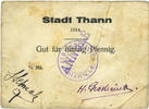 FRENCH EMERGENCY NOTES 50 pfennig Thann. Ville. Billet. J. Schwab et H. Grosheintz. Annulé -