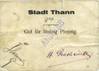 FRENCH EMERGENCY NOTES 50 pfennig Thann. Ville. Billet. J. Schwab et H. Grosheintz. Annulé -