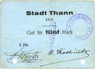 FRENCH EMERGENCY NOTES 5 mark Thann. Ville. Billet. F. Winter et dH. Grosheintz. Annulé -