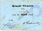 FRENCH EMERGENCY NOTES 5 mark Thann. Ville. Billet. F. Winter et dH. Grosheintz. Annulé -