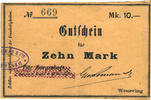 FRENCH EMERGENCY NOTES 10 mark Wesserling. Cros Roman & Cie. Billet. . Annulé -