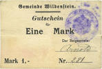FRENCH EMERGENCY NOTES 1 mark Wildenstein. Commune. Billet. (décembre 1914). Beigeordnete sans d, Gemeinde
de 59,5 mm -