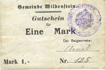 FRENCH EMERGENCY NOTES 1 mark Wildenstein. Commune. Billet. (décembre 1914). Beigeordnete sans d, Gemeinde
de 61 mm -