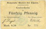FRENCH EMERGENCY NOTES 50 pfennig Willer-sur-Thur. Commune. Billet. . Gemeinde
de 77 mm. Annulé en -