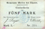 FRENCH EMERGENCY NOTES 5 mark Willer-sur-Thur. Commune. Billet . Gemeinde
77 mm, point après « Thann ». Non annulé -