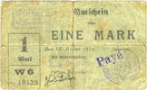 FRENCH EMERGENCY NOTES 1 mark Willer-sur-Thur. Spinnerei & Weberei Koechlin GmbH. Billet. Annulé -
