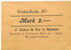 FRENCH EMERGENCY NOTES 2 mark Rixheim. J. Zuber & Cie. Billet. . Non émis -