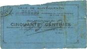 FRENCH EMERGENCY NOTES 50 centimes Saint-Quentin (02). Ville. Billet. -