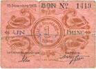 FRENCH EMERGENCY NOTES 1 franc Sainte-Marie-aux-Mines. Ville. Billet. -