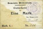 FRENCH EMERGENCY NOTES 1 mark Wildenstein. Commune. Billet. (décembre 1914). Beigeordnete sans d, Gemeinde
de 61 mm -