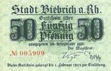 GERMANY - EMERGENCY NOTES (1914-1923) A - J 50 pfennig Biebrich am Rhein. Stadt. Billet. 1918, cachet Ungultig -