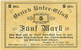 FRENCH EMERGENCY NOTES 5 mark Bas-Rhin (67). Bezirk Unter-Elsass. Billet. Strasbourg, -