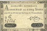 ASSIGNATS 5 livres Assignat. . Signature : Corsel -