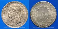 EUROPE 1 lire Vatican. Pie IX (1846-1878). 1866 R, an XXI -