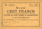 FRENCH EMERGENCY NOTES 100 francs 18.6.1940 Malmerspach (68). Filature d... 29,00 EUR  Excl. 9,45 EUR Verzending